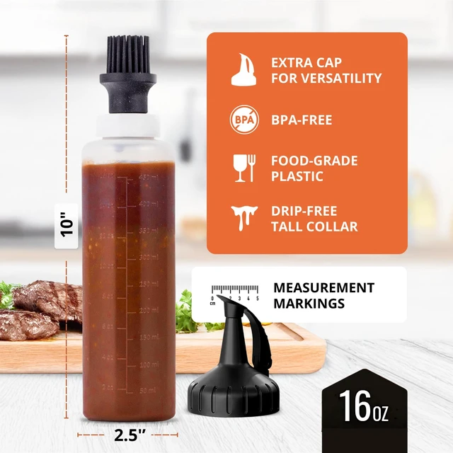 Alt view image 2 of 7 - Silicone Basting Brush & BBQ Sauce Bottle - 16 oz Basting Bottle Dispenser for Grilling - Perfect Grill Brush for Marinades