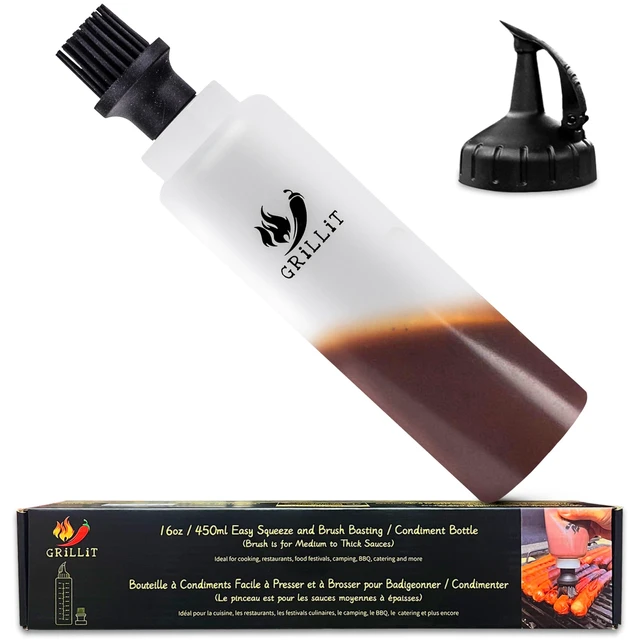 Alt view image 5 of 7 - Silicone Basting Brush & BBQ Sauce Bottle - 16 oz Basting Bottle Dispenser for Grilling - Perfect Grill Brush for Marinades