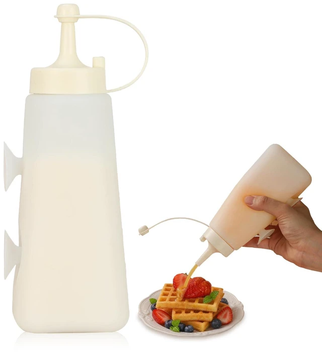 Main image of 10oz Silicone Squeeze Bottle Leak Proof Condiment Dispenser with Lid & Measurement Marks White Sauce Container for Ketchup Oil Syrup Salad Dressing