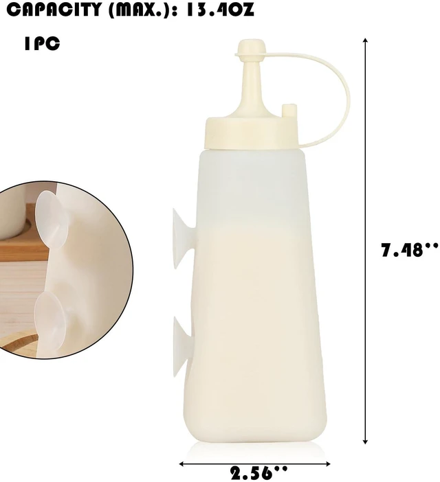 Alt view image 2 of 7 - 10oz Silicone Squeeze Bottle Leak Proof Condiment Dispenser with Lid & Measurement Marks White Sauce Container for Ketchup Oil Syrup Salad Dressing