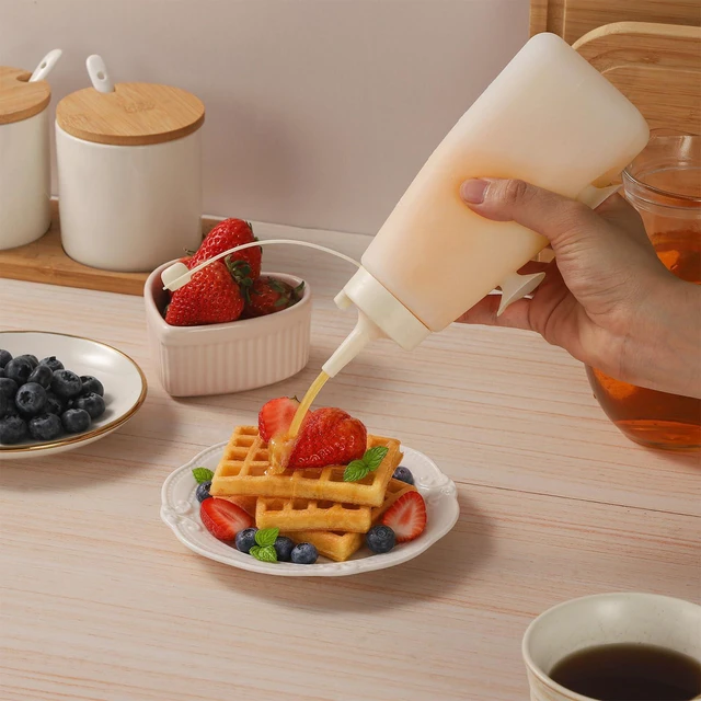 Alt view image 3 of 7 - 10oz Silicone Squeeze Bottle Leak Proof Condiment Dispenser with Lid & Measurement Marks White Sauce Container for Ketchup Oil Syrup Salad Dressing