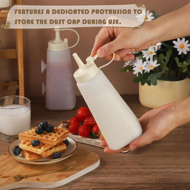 Alt view image 4 of 7 - 10oz Silicone Squeeze Bottle Leak Proof Condiment Dispenser with Lid & Measurement Marks White Sauce Container for Ketchup Oil Syrup Salad Dressing