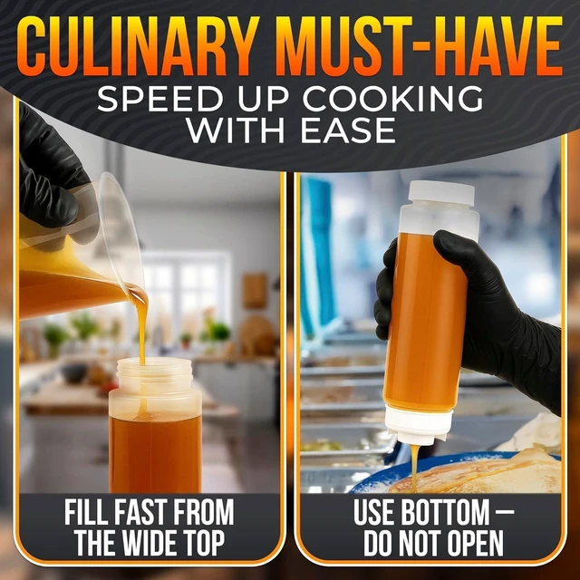 Alt view image 5 of 7 - 3 Pcs 16 oz Inverted Condiment Squeeze Bottles for Sauces, Refillable | Clear Squeeze Sauce Bottles, Self-Closing Valve, Sealing Gaskets, Easy-Fill Wide Mouth, for Ketchup, Mustard, and BBQ