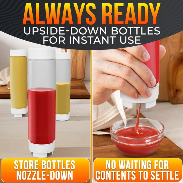 Alt view image 7 of 7 - 3 Pcs 16 oz Inverted Condiment Squeeze Bottles for Sauces, Refillable | Clear Squeeze Sauce Bottles, Self-Closing Valve, Sealing Gaskets, Easy-Fill Wide Mouth, for Ketchup, Mustard, and BBQ