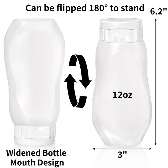 Alt view image 2 of 7 - 12 Pack Condiment Squeeze Bottles, 12 oz Plastic Squirt Bottles with Flip Top Cap, Reusable Empty Sauce Containers with Labels & Silicone Funnels for Ketchup, Mustard, Syrup, Salad Dressings