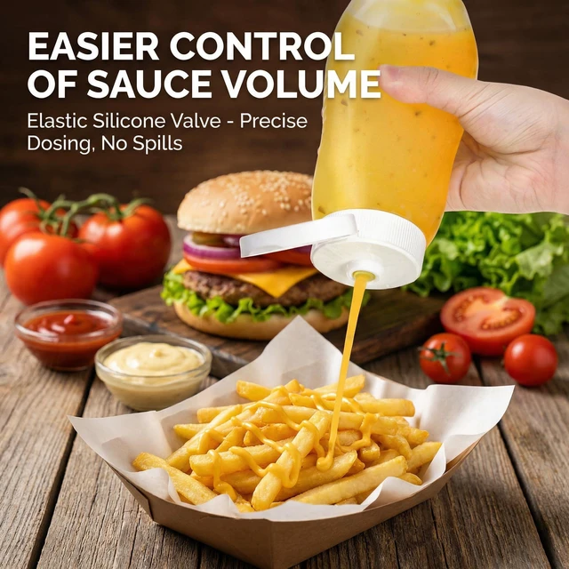 Alt view image 3 of 7 - 12 Pack Condiment Squeeze Bottles, 12 oz Plastic Squirt Bottles with Flip Top Cap, Reusable Empty Sauce Containers with Labels & Silicone Funnels for Ketchup, Mustard, Syrup, Salad Dressings