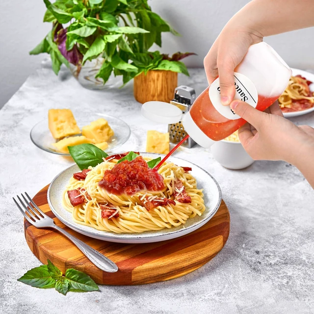 Alt view image 7 of 7 - 12 Pack Condiment Squeeze Bottles, 12 oz Plastic Squirt Bottles with Flip Top Cap, Reusable Empty Sauce Containers with Labels & Silicone Funnels for Ketchup, Mustard, Syrup, Salad Dressings