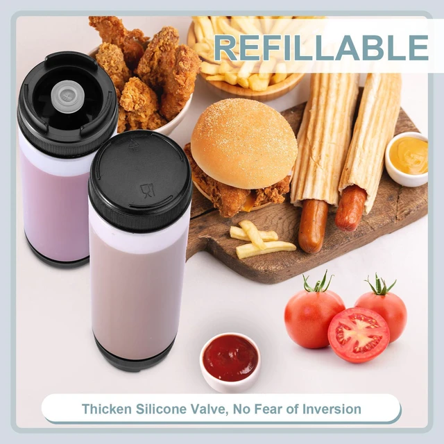 Alt view image 2 of 6 - 3 Pcs 16 oz Inverted Plastic Squeeze Bottles, Refillable Tip Large Valve Dispenser Condiment Squeeze Bottle for Sauces Ketchup Sour Cream Self Sealing Syrup Dispenser for Restaurants (Black)