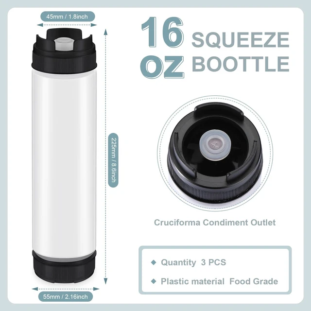Alt view image 4 of 6 - 3 Pcs 16 oz Inverted Plastic Squeeze Bottles, Refillable Tip Large Valve Dispenser Condiment Squeeze Bottle for Sauces Ketchup Sour Cream Self Sealing Syrup Dispenser for Restaurants (Black)