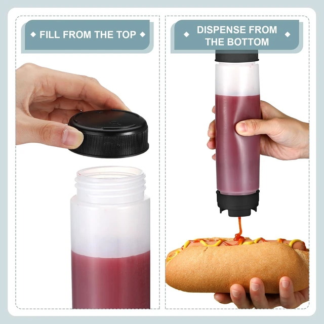 Alt view image 5 of 6 - 3 Pcs 16 oz Inverted Plastic Squeeze Bottles, Refillable Tip Large Valve Dispenser Condiment Squeeze Bottle for Sauces Ketchup Sour Cream Self Sealing Syrup Dispenser for Restaurants (Black)