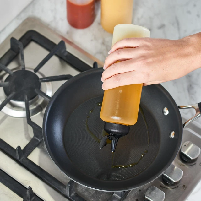 Alt view image 5 of 6 - 6 Pack Squeeze Bottles for Sauces & Liquids - 12 Oz Easy Pour, Leak Proof Snap Cap Condiment Bottles