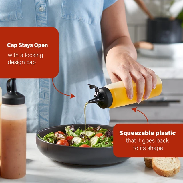 Alt view image 4 of 6 - 6 Pack Squeeze Bottles for Sauces & Liquids - 12 Oz Easy Pour, Leak Proof Snap Cap Condiment Bottles