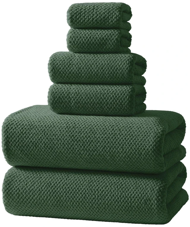 Main image of 6-Piece Bath Towel Set - 2 Washcloths, 2 Hand Towels, 2 Bath Towels | Ultra-Fiber Coral Fleece, Super Absorbent, No Lint & No Fading | Perfect for Bathroom, Spa, Gym | Family -Olive Green