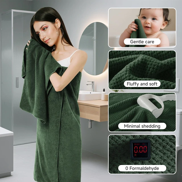 Alt view image 3 of 6 - 6-Piece Bath Towel Set - 2 Washcloths, 2 Hand Towels, 2 Bath Towels | Ultra-Fiber Coral Fleece, Super Absorbent, No Lint & No Fading | Perfect for Bathroom, Spa, Gym | Family -Olive Green