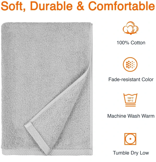 Alt view image 2 of 5 - 2 Piece Quick-Dry Oversize Bath Towel, 100% Cotton, 54" x 30", Platinum
