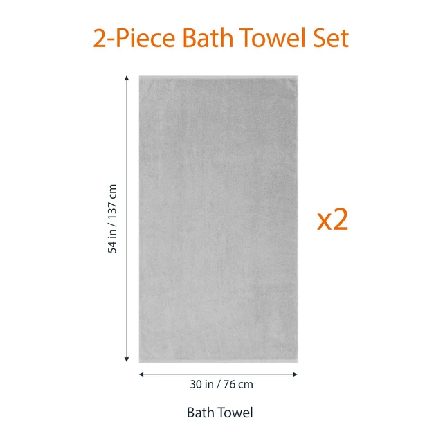 Alt view image 3 of 5 - 2 Piece Quick-Dry Oversize Bath Towel, 100% Cotton, 54" x 30", Platinum