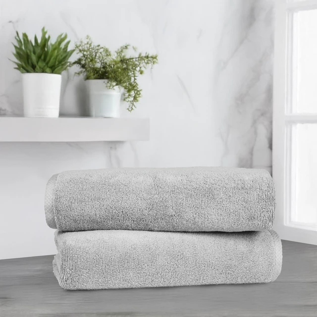 Alt view image 4 of 5 - 2 Piece Quick-Dry Oversize Bath Towel, 100% Cotton, 54" x 30", Platinum