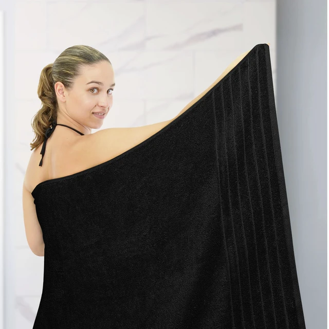 Alt view image 5 of 7 - 1 Piece Jumbo Bath Sheet 40 x 80 Inches, Black | Extra Large & Light Weight, Quicker to Dry, 100% Cotton, Super Soft & Absorbent, Perfect to Wrap Yourself in