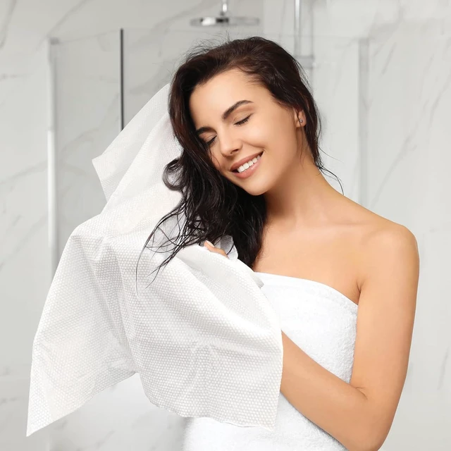 Alt view image 5 of 7 - Premium Disposable Bath Towels, Salon & Spa Towels for Hair, Face, Body, Extra Large (15" x 31.5"), White, 50-Count