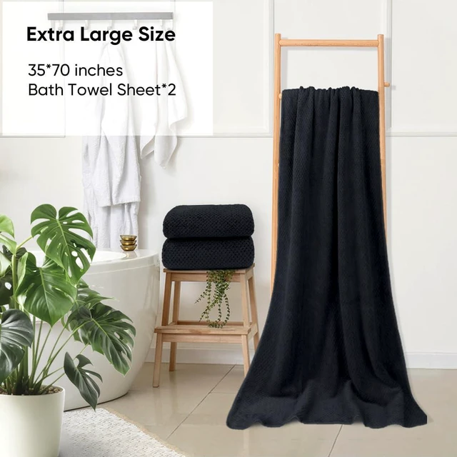 Alt view image 2 of 7 - Bath Sheets 2PK, 35x70 in, Absorbent&Soft, Extra Large Bath Towel | Lightweight and Quick Drying Microfiber Towels for Bathroom, Yoga, SPA, Fitness, Black