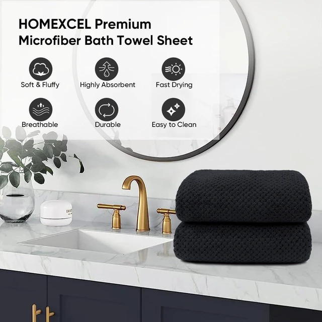 Alt view image 4 of 7 - Bath Sheets 2PK, 35x70 in, Absorbent&Soft, Extra Large Bath Towel | Lightweight and Quick Drying Microfiber Towels for Bathroom, Yoga, SPA, Fitness, Black