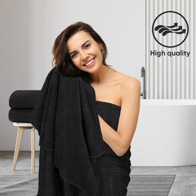Alt view image 6 of 7 - Bath Sheets 2PK, 35x70 in, Absorbent&Soft, Extra Large Bath Towel | Lightweight and Quick Drying Microfiber Towels for Bathroom, Yoga, SPA, Fitness, Black