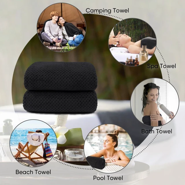 Alt view image 7 of 7 - Bath Sheets 2PK, 35x70 in, Absorbent&Soft, Extra Large Bath Towel | Lightweight and Quick Drying Microfiber Towels for Bathroom, Yoga, SPA, Fitness, Black