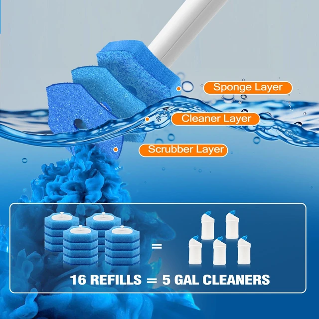Alt view image 4 of 6 - Disposable Toilet Brush, Toilet Bowl Wand Holder Set with Upgraded Clamping System, 16PCS Cleaner Refills, Bathroom Cleaning Tool for Sink Bathtub Drain Wash Basin Urinal