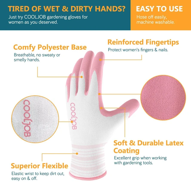 Alt view image 2 of 6 - 6 Pairs Gardening Gloves for Women Ladies, Breathable Rubber Coated for Yard Garden, Outdoor Indoor Protective Work with Grip, Medium Size, Blue & Pink