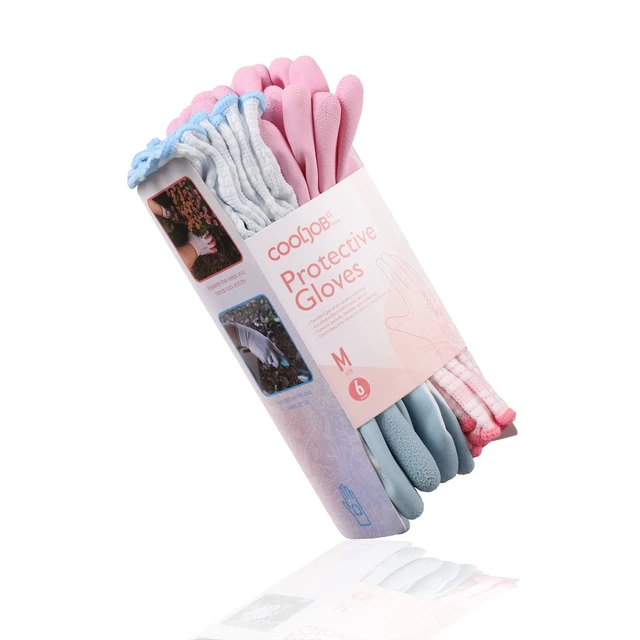 Alt view image 3 of 6 - 6 Pairs Gardening Gloves for Women Ladies, Breathable Rubber Coated for Yard Garden, Outdoor Indoor Protective Work with Grip, Medium Size, Blue & Pink