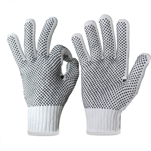 Alt view image 2 of 7 - Cotton Polyester String Knit Shell Safety Protection Work Gloves for Painter Mechanic Industrial Warehouse Gardening Construction Men & Women 12 Pairs, With Two Side dots, L Size