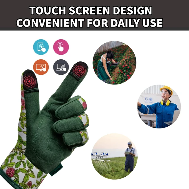 Alt view image 4 of 7 - Gardening Gloves Women,Garden Glove,Gardener's Gift,Green,Medium | Spandex,Cute Pattern,Synthetic Leather,Touchscreen,Machine Washable,Flexible Fit,Protection Palm,Gardening Gifts