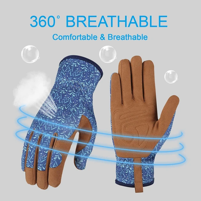 Alt view image 3 of 6 - Gardening Gloves for Women, Leather Garden Gloves, One Size | Breathable Garden Gloves with a Padded Palm, Flexible Fit and Elastic Wrist for Weeding, Digging, Planting and Pruning