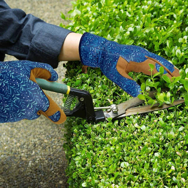 Alt view image 5 of 6 - Gardening Gloves for Women, Leather Garden Gloves, One Size | Breathable Garden Gloves with a Padded Palm, Flexible Fit and Elastic Wrist for Weeding, Digging, Planting and Pruning