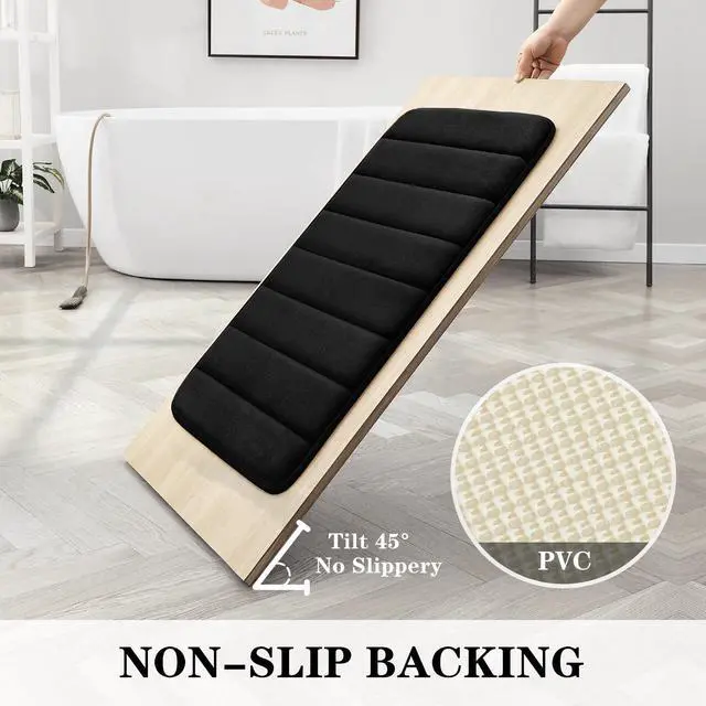 Alt view image 3 of 7 - Black Memory Foam Bathroom Rug Set 17"x24"+20"x32"+U20 x24 | Non Slip Extra Soft Absorbent Machine Washable Toilet Bath Toilet Mat for Shower