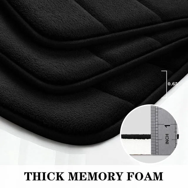 Alt view image 4 of 7 - Black Memory Foam Bathroom Rug Set 17"x24"+20"x32"+U20 x24 | Non Slip Extra Soft Absorbent Machine Washable Toilet Bath Toilet Mat for Shower
