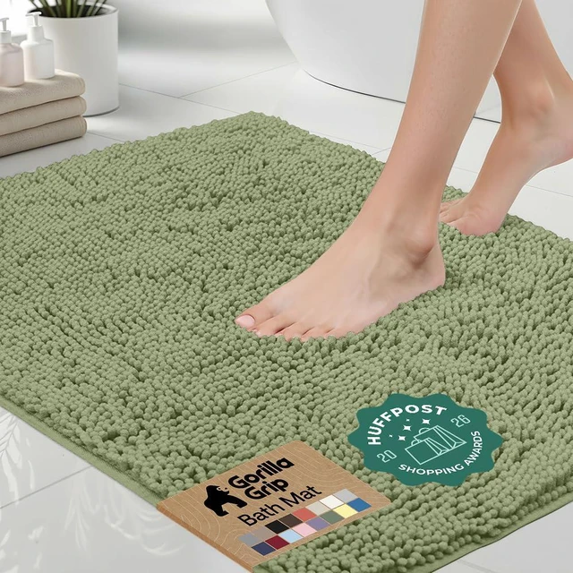 Main image of Bath Rug Mat for Bathroom, Absorbent Chenille 24x17 Sage Green | Soft Thick Quick Dry Microfiber Mats, Rubber Backing, Machine Washable Tub and Shower Floor Rugs, Home Decor Essentials