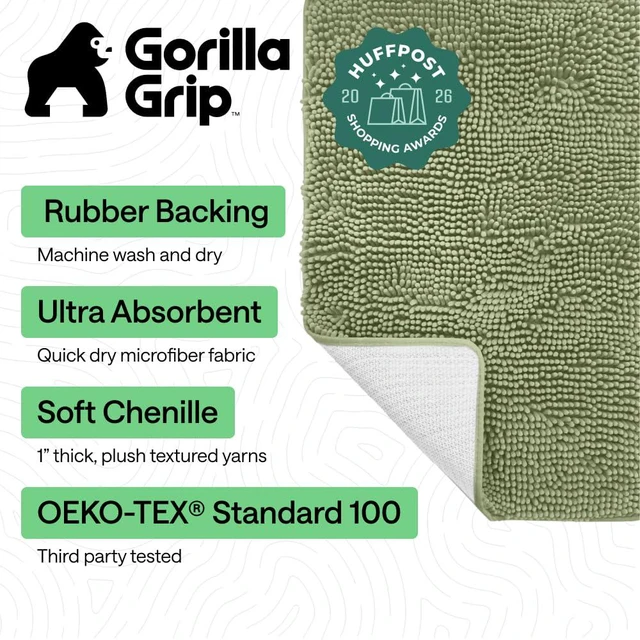 Alt view image 2 of 7 - Bath Rug Mat for Bathroom, Absorbent Chenille 24x17 Sage Green | Soft Thick Quick Dry Microfiber Mats, Rubber Backing, Machine Washable Tub and Shower Floor Rugs, Home Decor Essentials