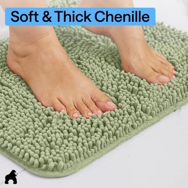 Alt view image 4 of 7 - Bath Rug Mat for Bathroom, Absorbent Chenille 24x17 Sage Green | Soft Thick Quick Dry Microfiber Mats, Rubber Backing, Machine Washable Tub and Shower Floor Rugs, Home Decor Essentials