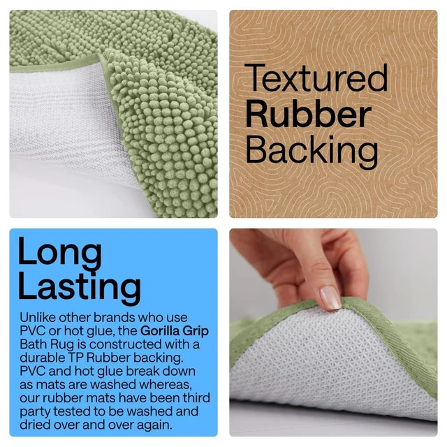 Alt view image 3 of 7 - Bath Rug Mat for Bathroom, Absorbent Chenille 24x17 Sage Green | Soft Thick Quick Dry Microfiber Mats, Rubber Backing, Machine Washable Tub and Shower Floor Rugs, Home Decor Essentials
