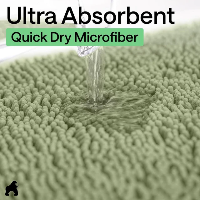 Alt view image 5 of 7 - Bath Rug Mat for Bathroom, Absorbent Chenille 24x17 Sage Green | Soft Thick Quick Dry Microfiber Mats, Rubber Backing, Machine Washable Tub and Shower Floor Rugs, Home Decor Essentials