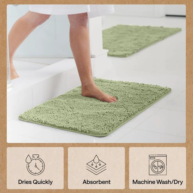 Alt view image 7 of 7 - Bath Rug Mat for Bathroom, Absorbent Chenille 24x17 Sage Green | Soft Thick Quick Dry Microfiber Mats, Rubber Backing, Machine Washable Tub and Shower Floor Rugs, Home Decor Essentials