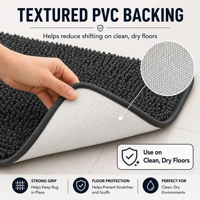 Alt view image 4 of 7 - Bathroom Rugs Set Non Slip 3 Piece Bath Mat Washable Chenille Bath Rugs with PVC Backing Bath Carpet,Absorbent Bathroom Mats with Toilet Rug,Bath Mats for Bathroom,Bedroom, Kitchen,Tub,Home Decor