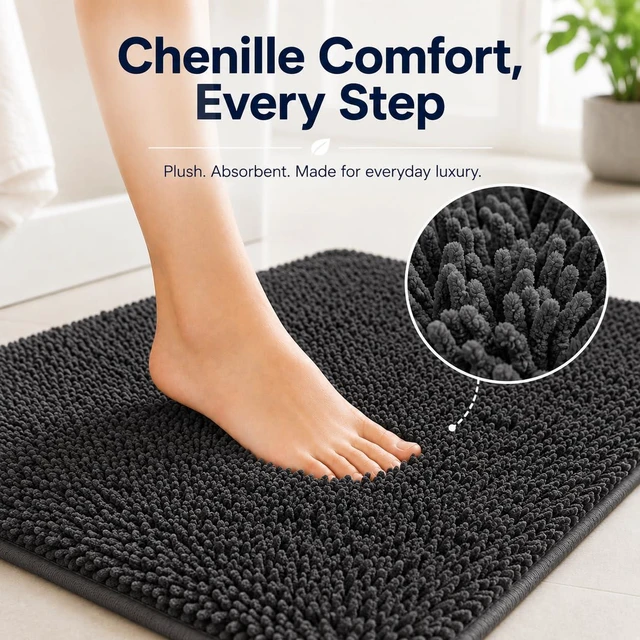 Alt view image 5 of 7 - Bathroom Rugs Set Non Slip 3 Piece Bath Mat Washable Chenille Bath Rugs with PVC Backing Bath Carpet,Absorbent Bathroom Mats with Toilet Rug,Bath Mats for Bathroom,Bedroom, Kitchen,Tub,Home Decor