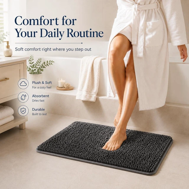 Alt view image 7 of 7 - Bathroom Rugs Set Non Slip 3 Piece Bath Mat Washable Chenille Bath Rugs with PVC Backing Bath Carpet,Absorbent Bathroom Mats with Toilet Rug,Bath Mats for Bathroom,Bedroom, Kitchen,Tub,Home Decor