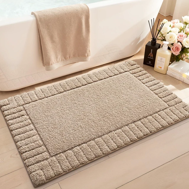 Main image of Soft Bathroom Rugs Absorbent, Non Slip Bath Mat 20x32, Beige | Machine Washable with Rubber Backing, Quick Dry, Premium Microfiber Carpet for Shower Floor