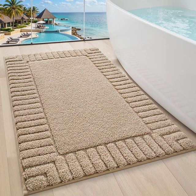 Alt view image 3 of 7 - Soft Bathroom Rugs Absorbent, Non Slip Bath Mat 20x32, Beige | Machine Washable with Rubber Backing, Quick Dry, Premium Microfiber Carpet for Shower Floor
