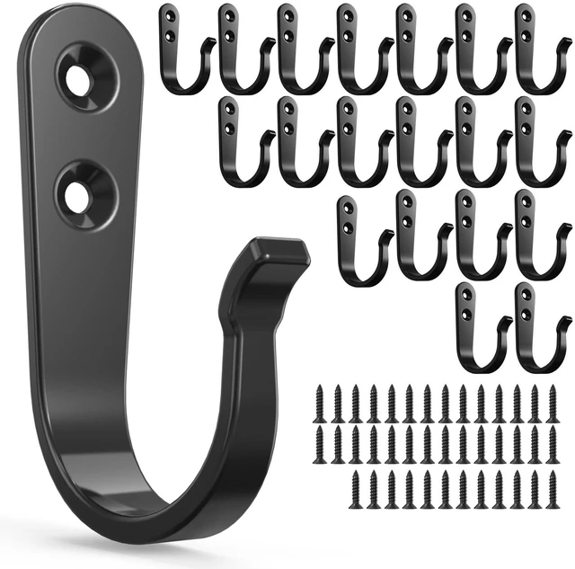 Main image of 20Pack Towel Hooks for Bathroom, Heavy Duty Black Metal Wall Hooks | Wall Hooks for Robe, Coat, Kitchen, Closet, Garage Organizer, Outdoor Hanging