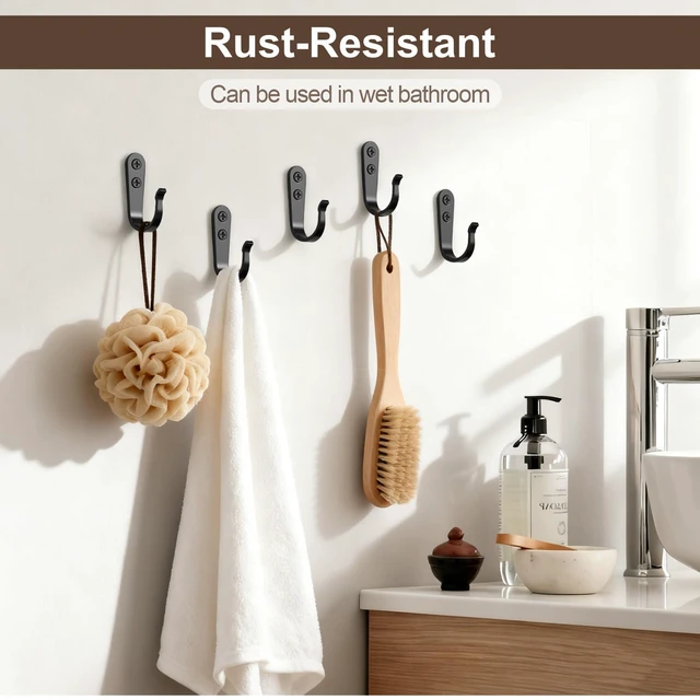 Alt view image 5 of 7 - 20Pack Towel Hooks for Bathroom, Heavy Duty Black Metal Wall Hooks | Wall Hooks for Robe, Coat, Kitchen, Closet, Garage Organizer, Outdoor Hanging