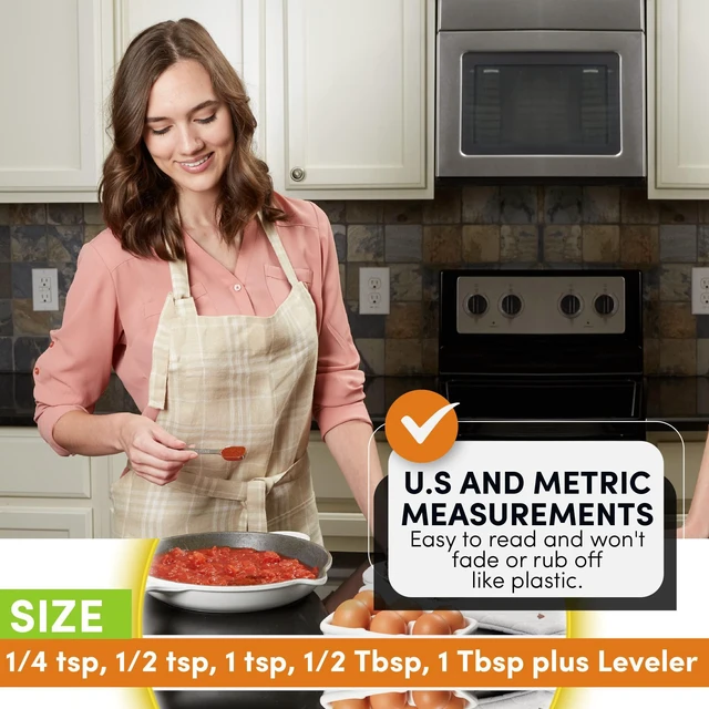 Alt view image 5 of 7 - Stackable Stainless Steel Measuring Spoons Set of 6 w/Leveler | Rectangular Metric Metal Teaspoon & Tablespoon Measuring Spoons for Dry & Liquid Ingredients, Fits in Spice Jars, Long Handle